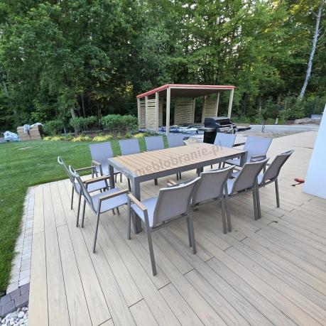 Nowoczesne meble ogrodowe ze stołem 210cm + 12 krzeseł Tanami Marla Taupe