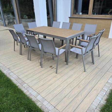 Nowoczesne meble ogrodowe ze stołem 210cm + 12 krzeseł Tanami Marla Taupe