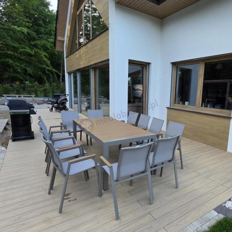 Nowoczesne meble ogrodowe ze stołem 210cm + 12 krzeseł Tanami Marla Taupe