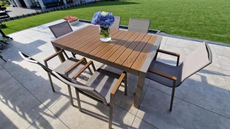 Nowoczesne meble ogrodowe ze stołem 210cm + 12 krzeseł Tanami Marla Taupe