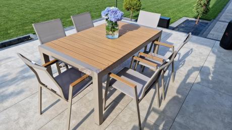 Nowoczesne meble ogrodowe ze stołem 210cm + 12 krzeseł Tanami Marla Taupe
