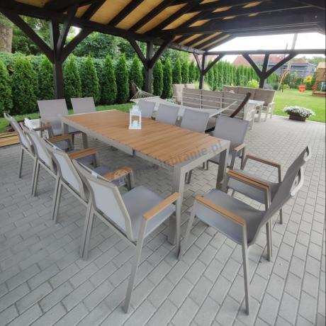 Nowoczesne meble ogrodowe ze stołem 210cm + 12 krzeseł Tanami Marla Taupe