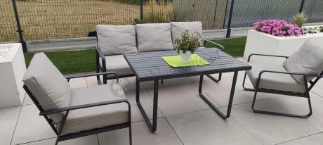 Nowoczesne meble tarasowe - komplet z sofą i fotelami Ater Dining - Beige