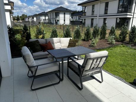 Nowoczesne meble tarasowe - komplet z sofą i fotelami Ater Dining - Beige