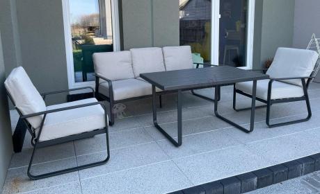 Nowoczesne meble tarasowe - komplet z sofą i fotelami Ater Dining - Beige
