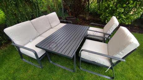 Nowoczesne meble tarasowe - komplet z sofą i fotelami Ater Dining - Beige