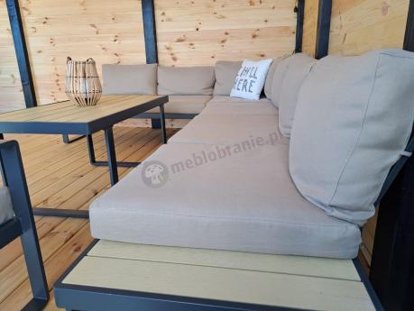 Nowoczesny beżowy narożnik ogrodowy 280x220cm z fotelem Panaon Corner XL WB