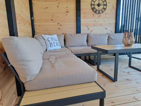 Nowoczesny beżowy narożnik ogrodowy 280x220cm z fotelem Panaon Corner XL WB