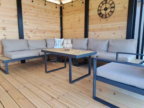 Nowoczesny beżowy narożnik ogrodowy 280x220cm z fotelem Panaon Corner XL WB