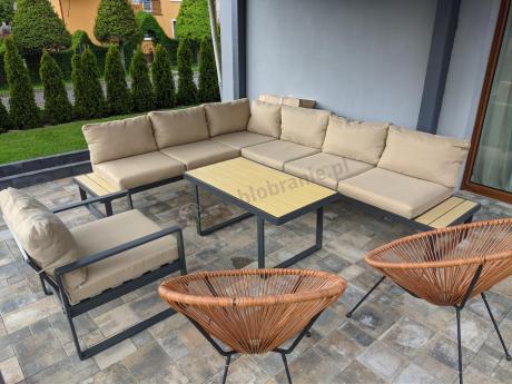 Nowoczesny beżowy narożnik ogrodowy 280x220cm z fotelem Panaon Corner XL WB