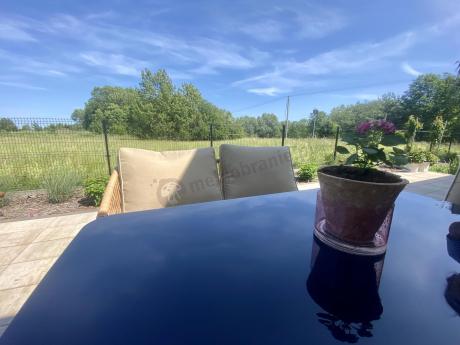 Nowoczesny beżowy narożnik ogrodowy 8 osób z fotelem, pufami i stołem 120cm Postigo Corner XL Nature