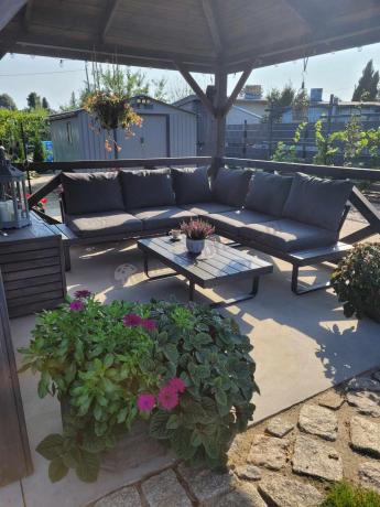 Nowoczesny grafitowy narożnik na taras 220x220cm Panaon Corner - DG