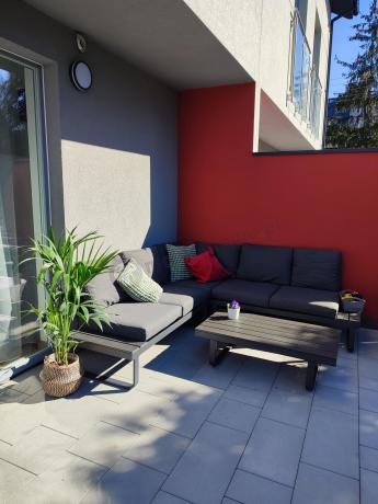 Nowoczesny grafitowy narożnik na taras 220x220cm Panaon Corner - DG