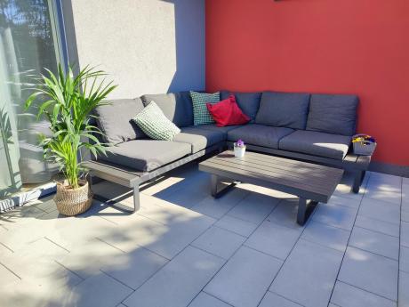 Nowoczesny grafitowy narożnik na taras 220x220cm Panaon Corner - DG