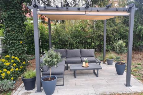 Nowoczesny grafitowy narożnik na taras 220x220cm Panaon Corner - DG