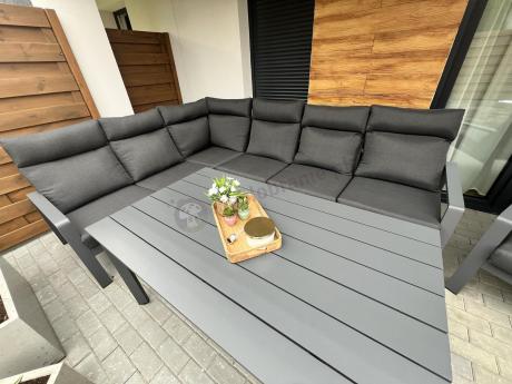 Nowoczesny grafitowy narożnik ogrodowy 278x215cm + fotel Renalo Corner