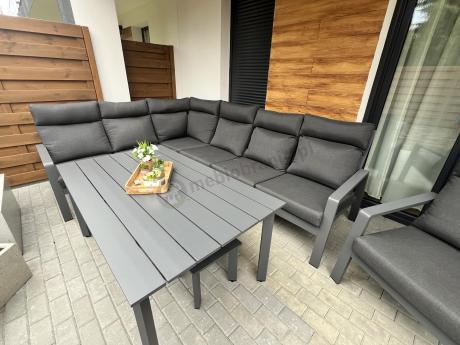 Nowoczesny grafitowy narożnik ogrodowy 278x215cm + fotel Renalo Corner