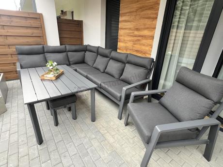 Nowoczesny grafitowy narożnik ogrodowy 278x215cm + fotel Renalo Corner