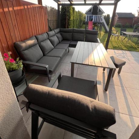 Nowoczesny grafitowy narożnik ogrodowy 278x215cm + fotel Renalo Corner