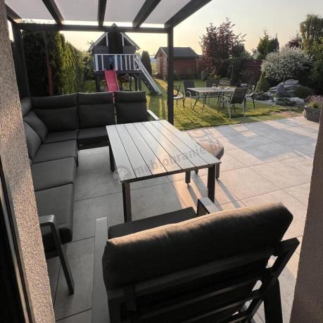 Nowoczesny grafitowy narożnik ogrodowy 278x215cm + fotel Renalo Corner