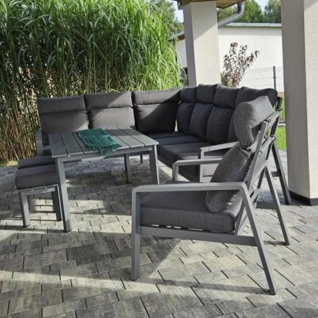 Nowoczesny grafitowy narożnik ogrodowy 278x215cm + fotel Renalo Corner