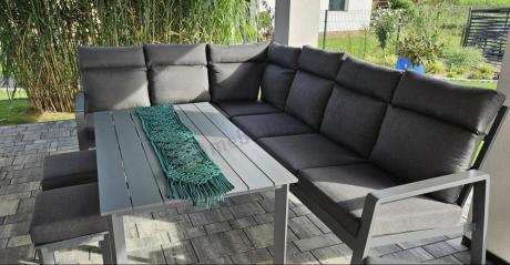 Nowoczesny grafitowy narożnik ogrodowy 278x215cm + fotel Renalo Corner