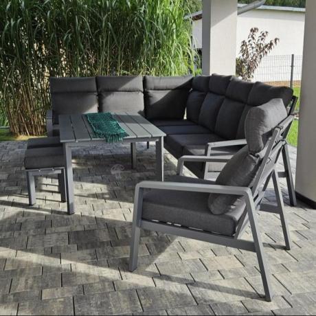 Nowoczesny grafitowy narożnik ogrodowy 278x215cm + fotel Renalo Corner