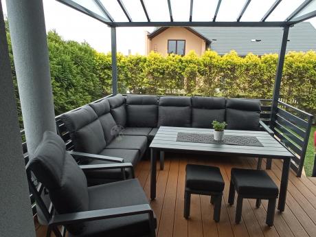 Nowoczesny grafitowy narożnik ogrodowy 278x215cm + fotel Renalo Corner