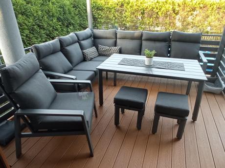 Nowoczesny grafitowy narożnik ogrodowy 278x215cm + fotel Renalo Corner