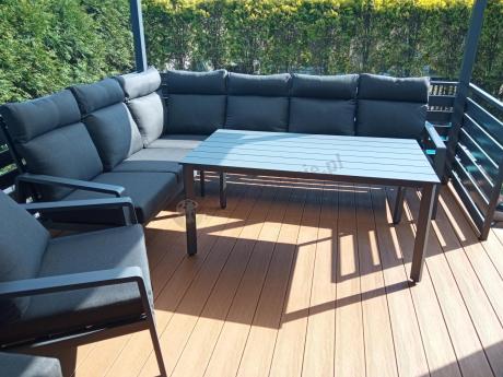 Nowoczesny grafitowy narożnik ogrodowy 278x215cm + fotel Renalo Corner