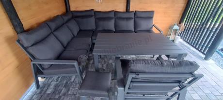 Nowoczesny grafitowy narożnik ogrodowy 278x215cm + fotel Renalo Corner