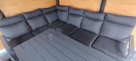 Nowoczesny grafitowy narożnik ogrodowy 278x215cm + fotel Renalo Corner