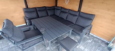 Nowoczesny grafitowy narożnik ogrodowy 278x215cm + fotel Renalo Corner