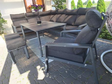 Nowoczesny grafitowy narożnik ogrodowy 278x215cm + fotel Renalo Corner