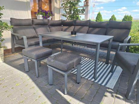 Nowoczesny grafitowy narożnik ogrodowy 278x215cm + fotel Renalo Corner