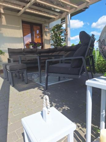 Nowoczesny grafitowy narożnik ogrodowy 278x215cm + fotel Renalo Corner