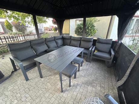 Nowoczesny grafitowy narożnik ogrodowy 278x215cm + fotel Renalo Corner