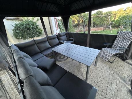 Nowoczesny grafitowy narożnik ogrodowy 278x215cm + fotel Renalo Corner