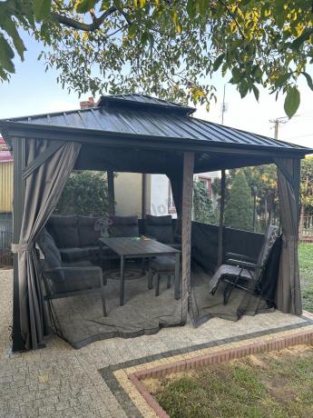 Nowoczesny grafitowy narożnik ogrodowy 278x215cm + fotel Renalo Corner