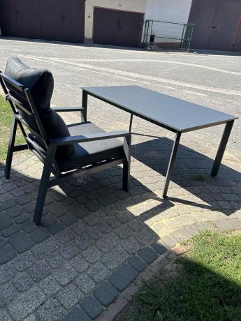 Nowoczesny grafitowy narożnik ogrodowy 278x215cm + fotel Renalo Corner