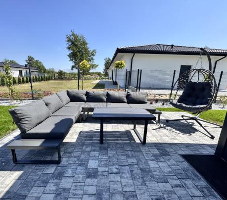 Nowoczesny grafitowy narożnik ogrodowy z ławą Panaon DG