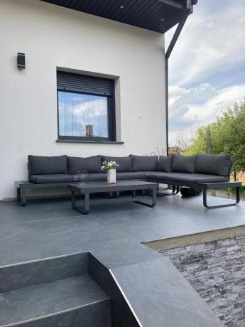 Nowoczesny grafitowy narożnik ogrodowy z ławą Panaon DG