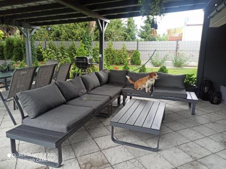 Nowoczesny grafitowy narożnik ogrodowy z ławą Panaon DG