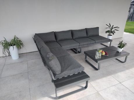 Nowoczesny grafitowy narożnik ogrodowy z ławą Panaon DG