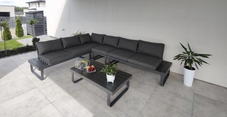 Nowoczesny grafitowy narożnik ogrodowy z ławą Panaon DG