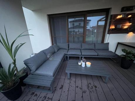 Nowoczesny grafitowy narożnik ogrodowy z ławą Panaon DG