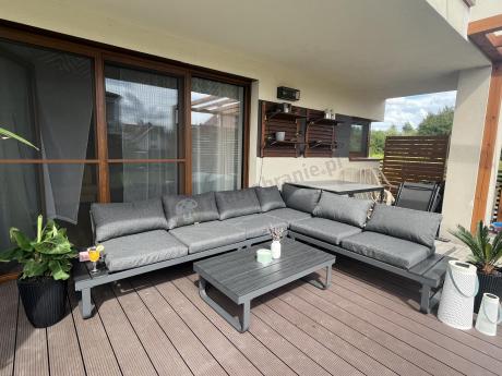 Nowoczesny grafitowy narożnik ogrodowy z ławą Panaon DG