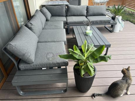 Nowoczesny grafitowy narożnik ogrodowy z ławą Panaon DG