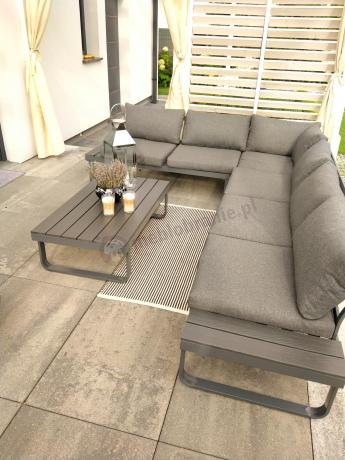 Nowoczesny grafitowy narożnik ogrodowy z ławą Panaon DG