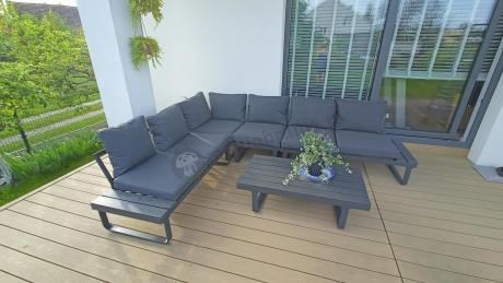 Nowoczesny grafitowy narożnik ogrodowy z ławą Panaon DG